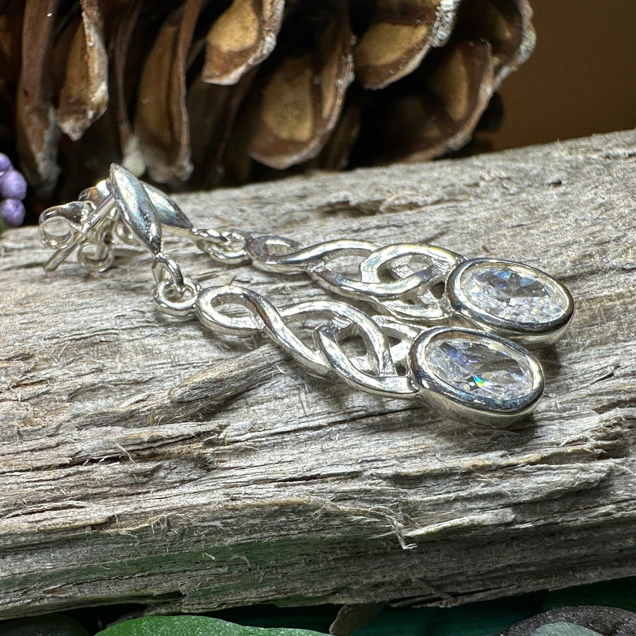 Celtic Knot Earrings, Silver Post Earrings, Irish Jewelry, Scottish Drop Earrings, Silver Ireland Gift, Scotland Gift, Diamond Earrings