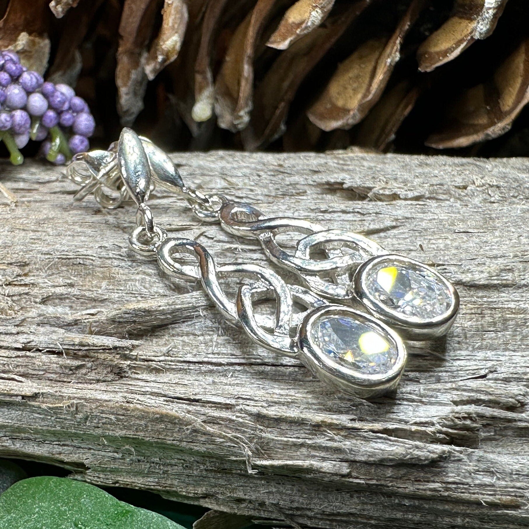 Celtic Knot Earrings, Silver Post Earrings, Irish Jewelry, Scottish Drop Earrings, Silver Ireland Gift, Scotland Gift, Diamond Earrings