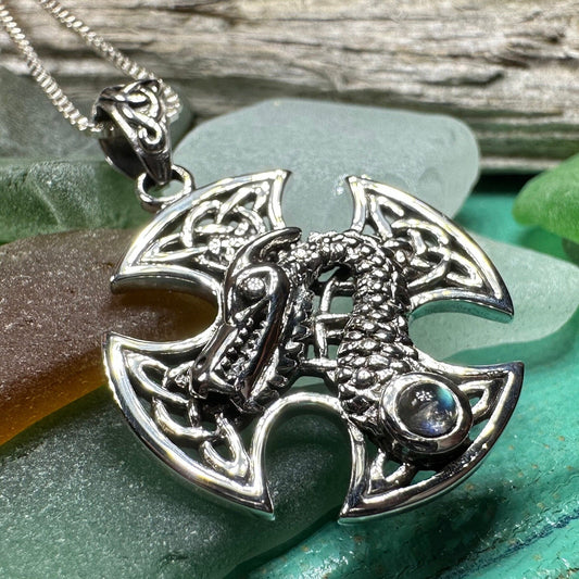 Dragonheart Celtic Cross Necklace in Sterling Silver — view 3