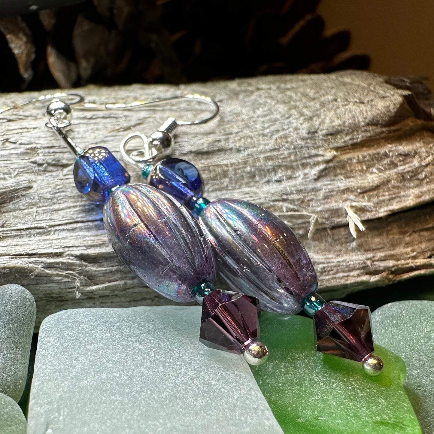 Summer Rain Earrings, Blue Crystal Jewelry, Long Earrings, Beaded Drop Earrings, Mom Gift, Sister Gift, Friendship Gift, Nature Jewelry