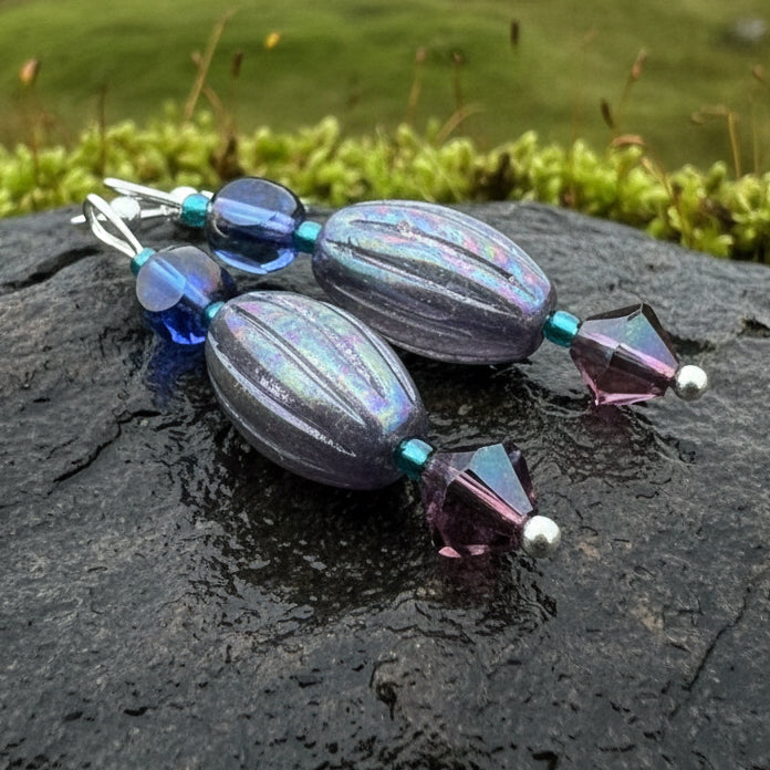 Summer Rain Earrings, Blue Crystal Jewelry, Long Earrings, Beaded Drop Earrings, Mom Gift, Sister Gift, Friendship Gift, Nature Jewelry