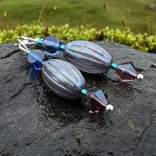 Summer Rain Earrings, Blue Crystal Jewelry, Long Earrings, Beaded Drop Earrings, Mom Gift, Sister Gift, Friendship Gift, Nature Jewelry