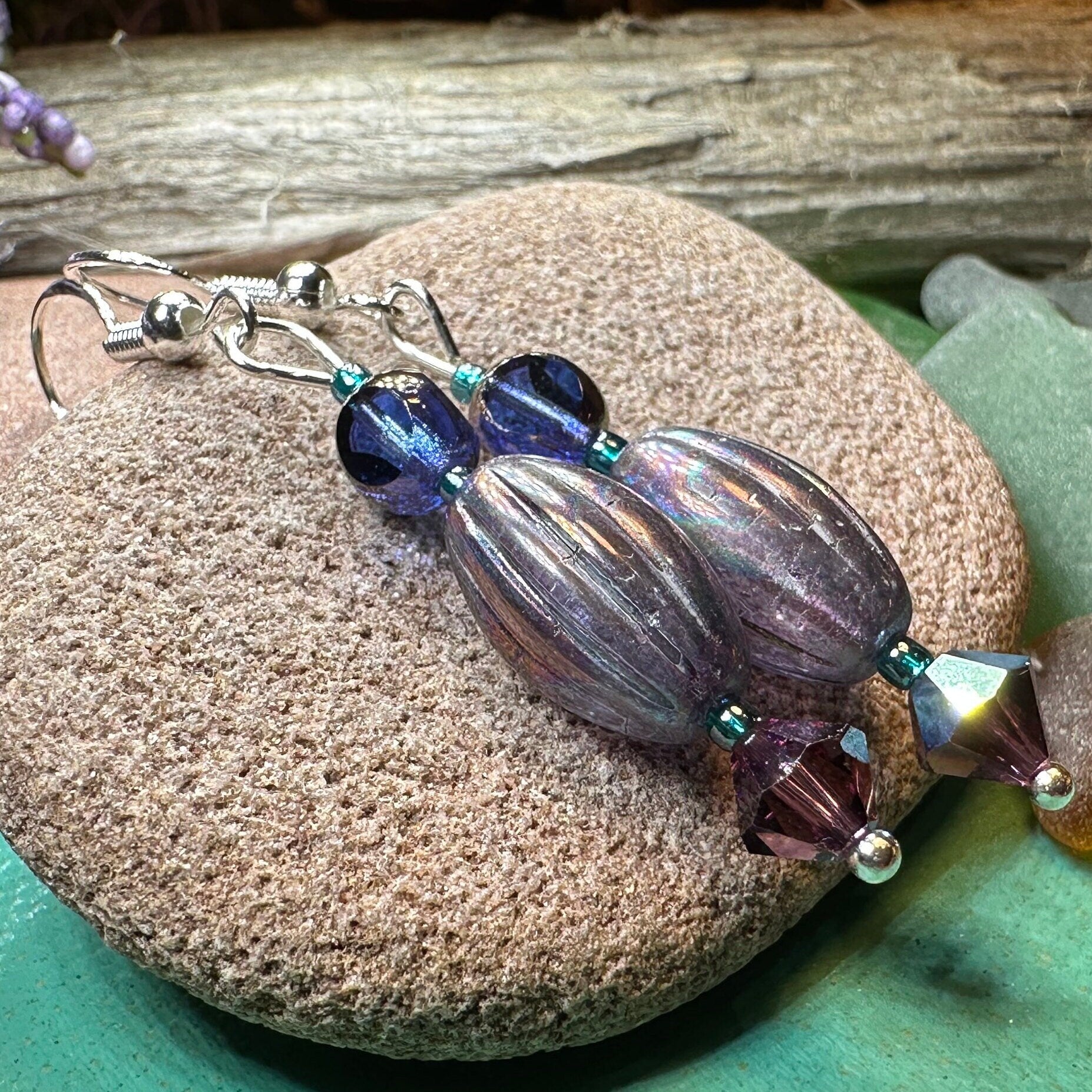 Summer Rain Earrings, Blue Crystal Jewelry, Long Earrings, Beaded Drop Earrings, Mom Gift, Sister Gift, Friendship Gift, Nature Jewelry