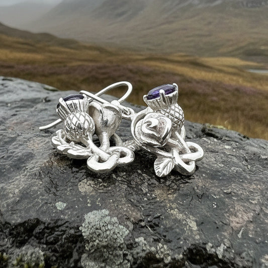 Thistle Earrings, Rose Jewelry, Scottish Jewelry, Outlander Jewelry, Amethyst Jewelry, Mom Gift, Amethyst Jewelry, Pagan Jewelry, Celtic