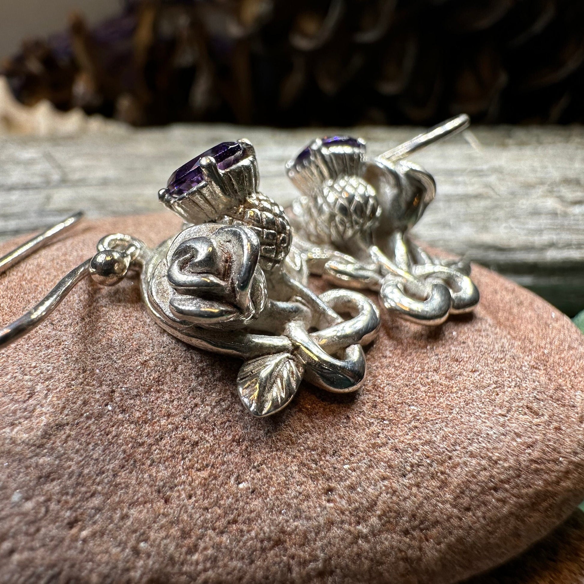 Thistle Earrings, Rose Jewelry, Scottish Jewelry, Outlander Jewelry, Amethyst Jewelry, Mom Gift, Amethyst Jewelry, Pagan Jewelry, Celtic