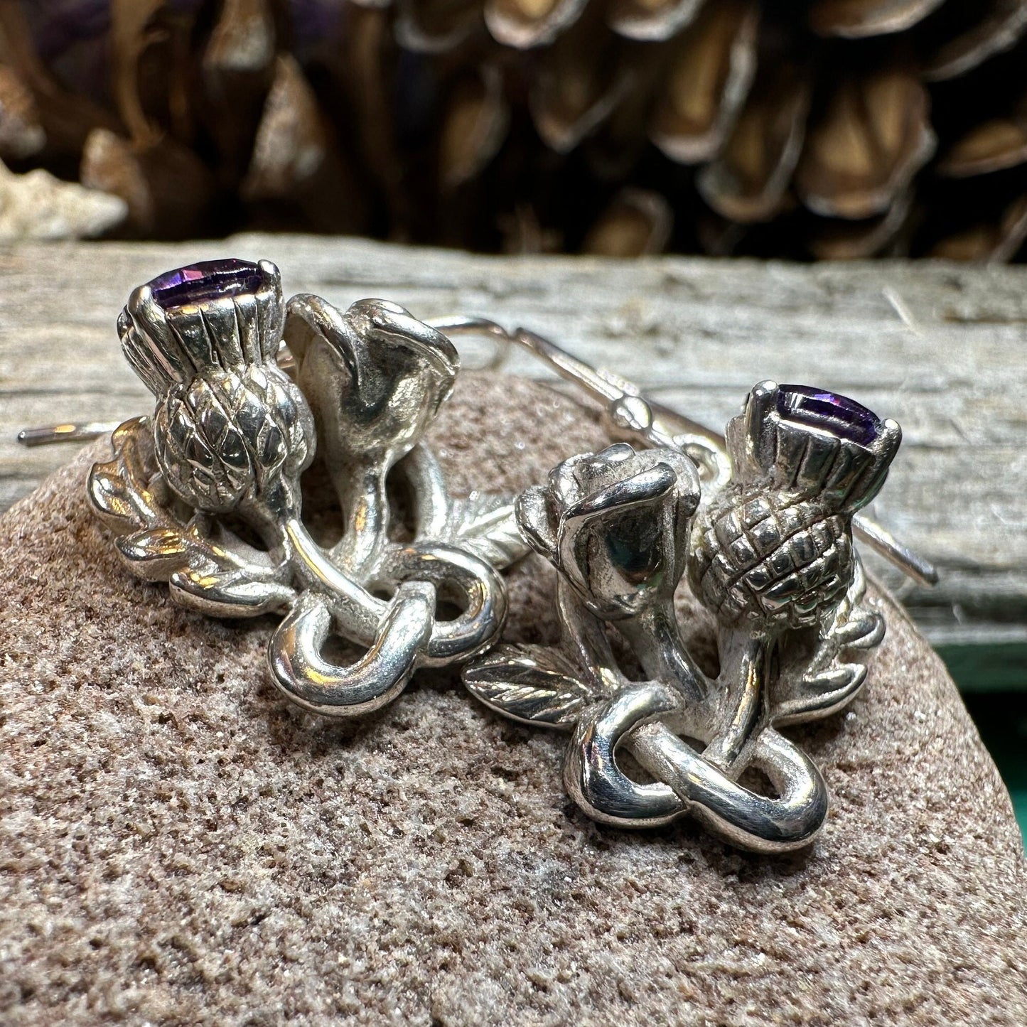 Thistle Earrings, Rose Jewelry, Scottish Jewelry, Outlander Jewelry, Amethyst Jewelry, Mom Gift, Amethyst Jewelry, Pagan Jewelry, Celtic