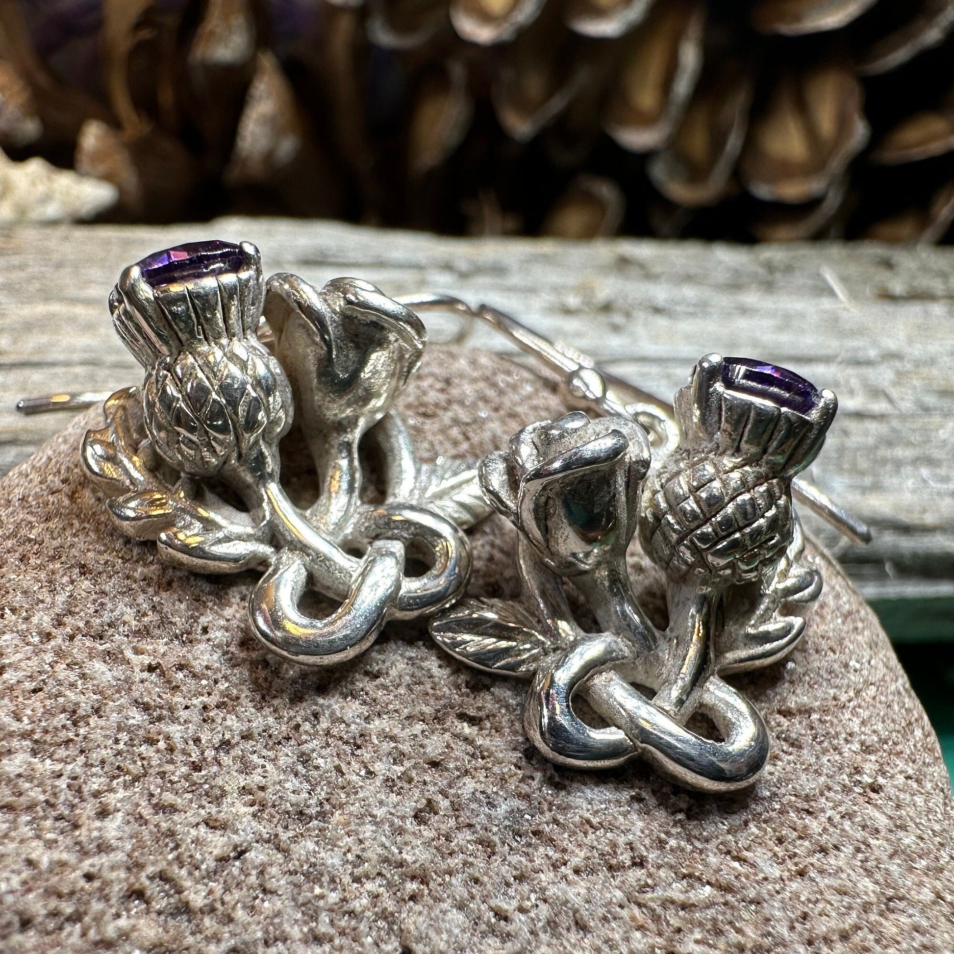 Thistle Earrings, Rose Jewelry, Scottish Jewelry, Outlander Jewelry, Amethyst Jewelry, Mom Gift, Amethyst Jewelry, Pagan Jewelry, Celtic