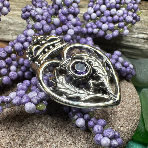 Load image into Gallery viewer, Luckenbooth Brooch, Scotland Jewelry, Celtic Brooch, Bridal Jewelry, Amethyst Pin, Anniversary Gift, Wife Gift, Luckenbooth Pin, Mom Gift
