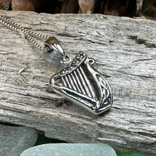 Load image into Gallery viewer, Harp Necklace, Celtic Jewelry, Irish Jewelry, Ireland Gift, Music Jewelry, Harp Pendant, Wife Gift, Sister Gift, Girlfriend Gift, Mom Gift
