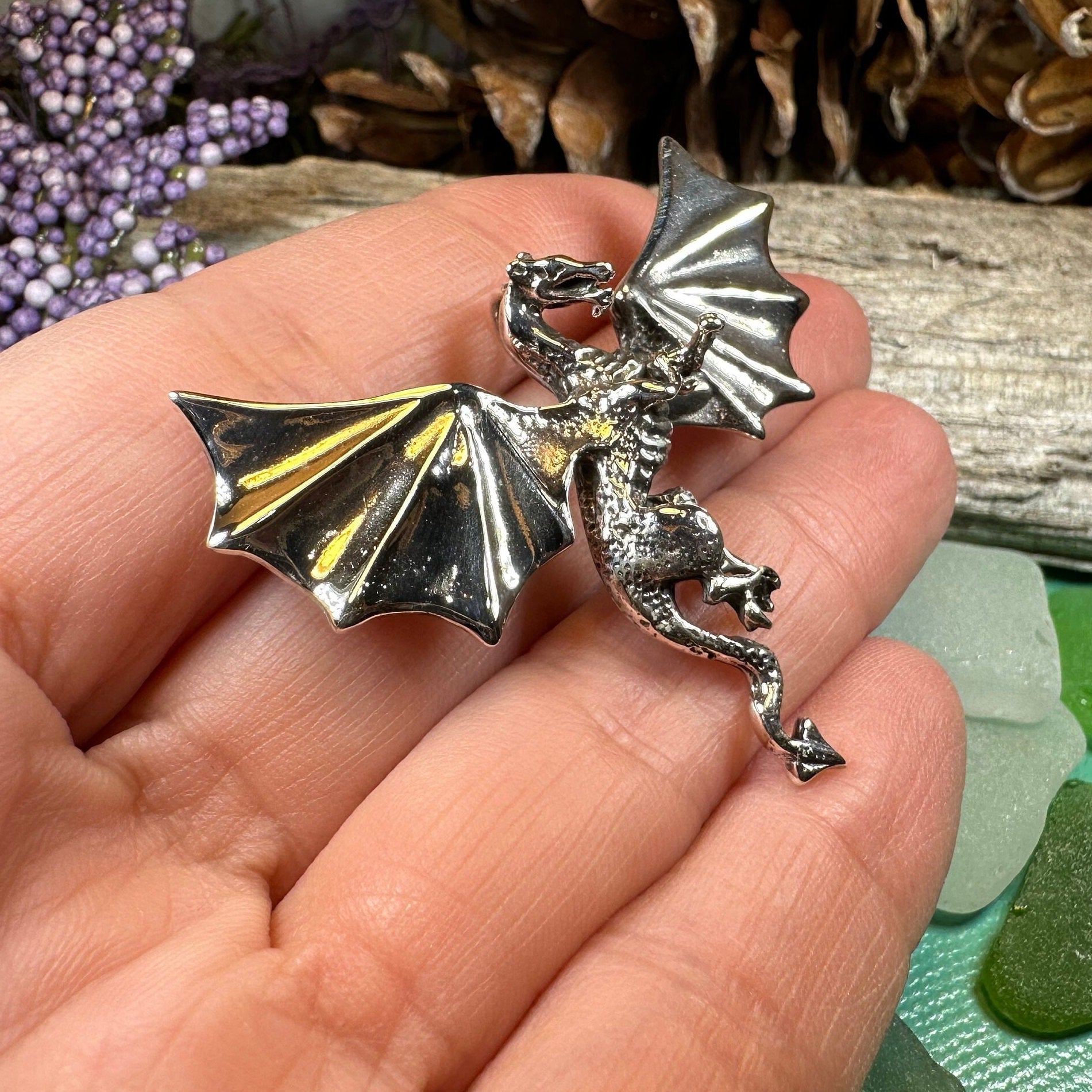 Dragon Brooch, Dragon Pendant, Scotland Jewelry, Fantasy Jewelry, Scarf Pin, Gothic Celtic Pin, Celtic Jewelry, Girlfriend Gift, Wife Gift