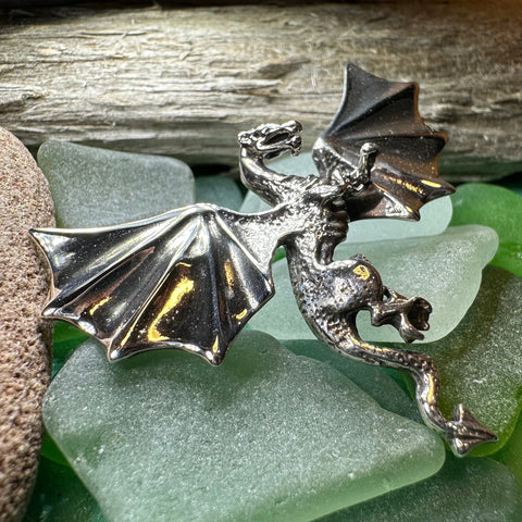 Load image into Gallery viewer, Dragon Brooch, Dragon Pendant, Scotland Jewelry, Fantasy Jewelry, Scarf Pin, Gothic Celtic Pin, Celtic Jewelry, Girlfriend Gift, Wife Gift
