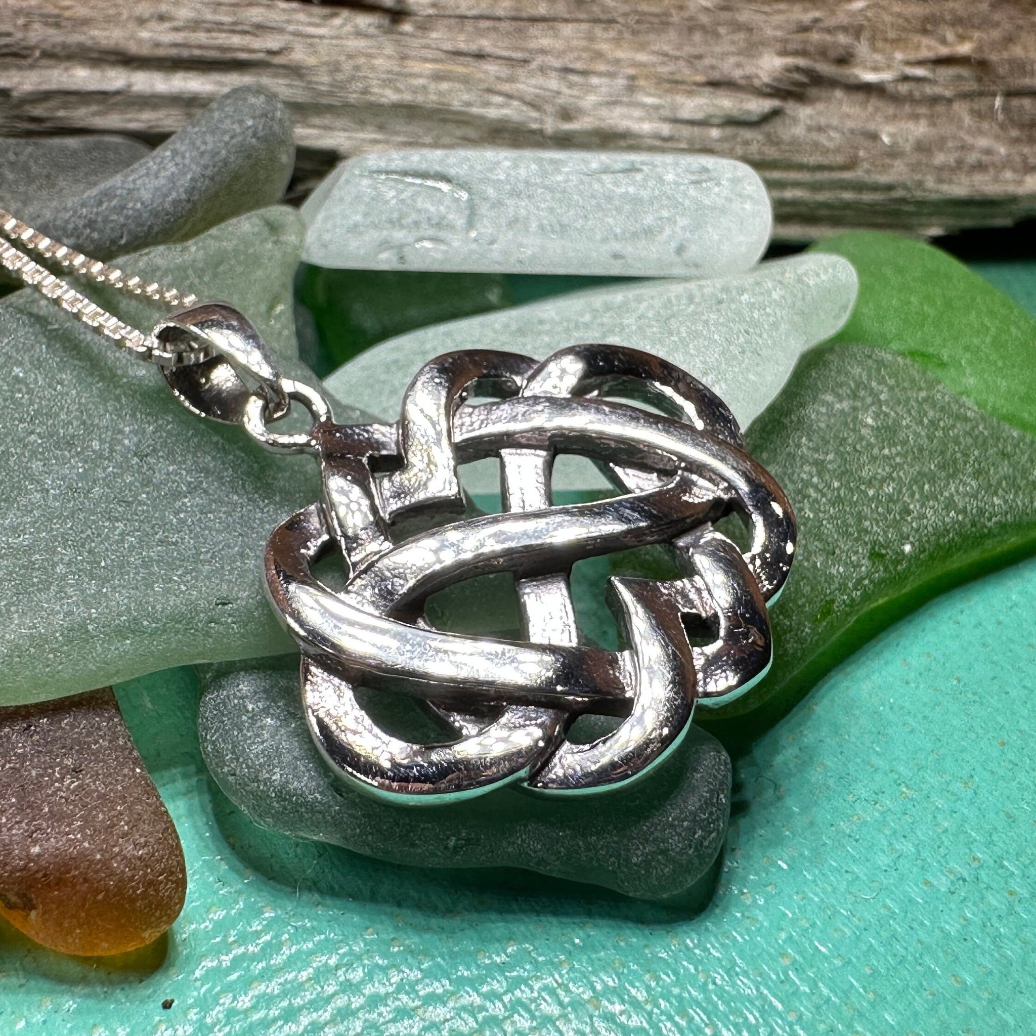 Good Luck Celtic Knot Pendant Necklace for Women Sterling Silver Infin