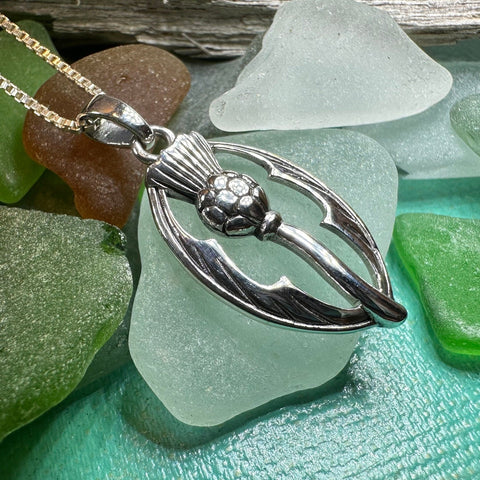Load image into Gallery viewer, Thistle Necklace, Scottish Pendant, Silver Scotland Jewelry, Outlander Jewelry, Wife Gift, Friendship Gift, Nature Jewelry, Anniversary Gift
