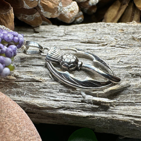 Load image into Gallery viewer, Thistle Necklace, Scottish Pendant, Silver Scotland Jewelry, Outlander Jewelry, Wife Gift, Friendship Gift, Nature Jewelry, Anniversary Gift
