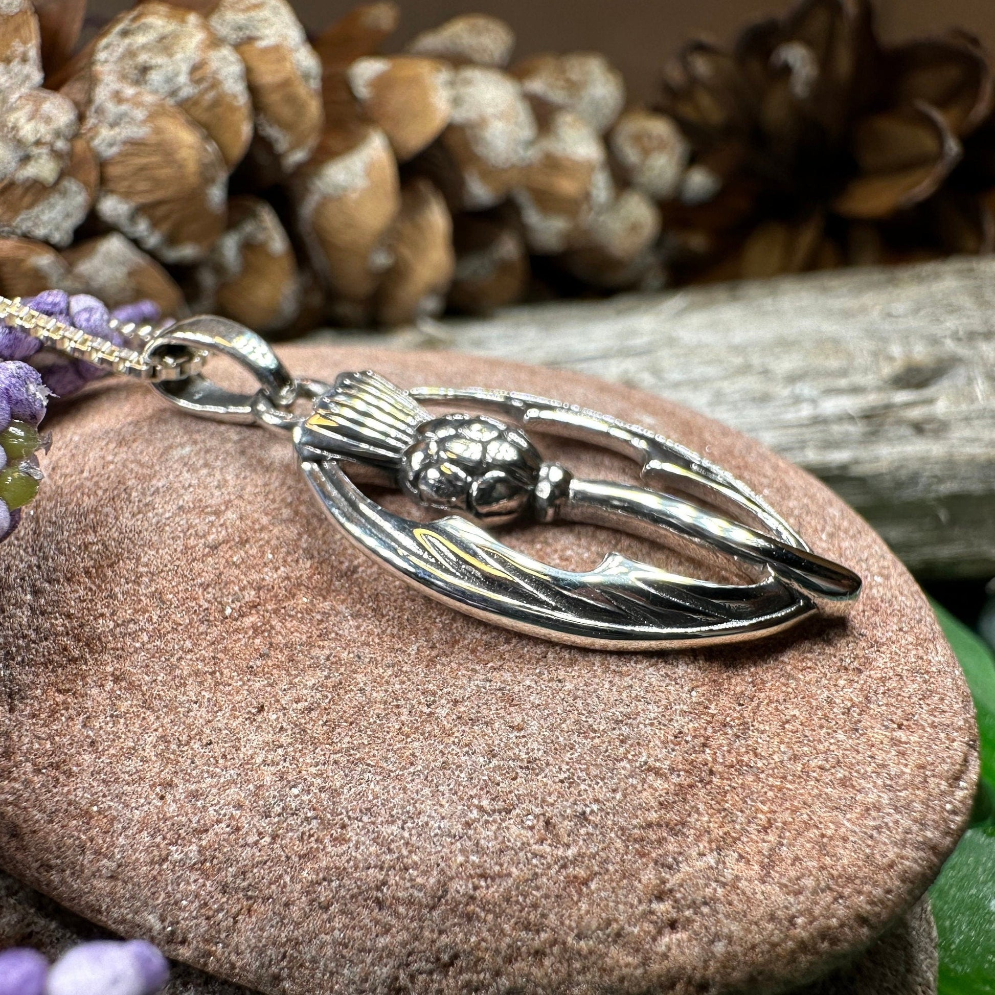 Thistle Necklace, Scottish Pendant, Silver Scotland Jewelry, Outlander Jewelry, Wife Gift, Friendship Gift, Nature Jewelry, Anniversary Gift