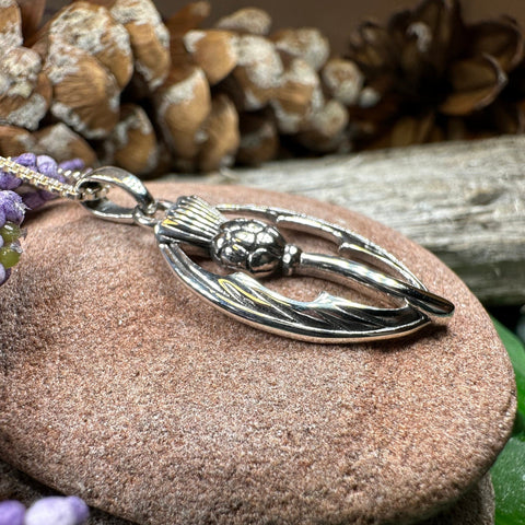 Load image into Gallery viewer, Thistle Necklace, Scottish Pendant, Silver Scotland Jewelry, Outlander Jewelry, Wife Gift, Friendship Gift, Nature Jewelry, Anniversary Gift
