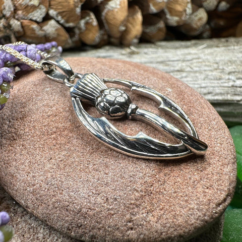 Load image into Gallery viewer, Thistle Necklace, Scottish Pendant, Silver Scotland Jewelry, Outlander Jewelry, Wife Gift, Friendship Gift, Nature Jewelry, Anniversary Gift
