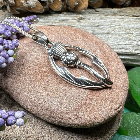 Load image into Gallery viewer, Thistle Necklace, Scottish Pendant, Silver Scotland Jewelry, Outlander Jewelry, Wife Gift, Friendship Gift, Nature Jewelry, Anniversary Gift
