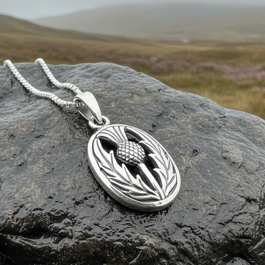 Thistle Necklace, Scotland Jewelry, Scottish Pendant, Anniversary Gift, Silver Celtic Jewelry, Gift for Her, Flower Jewelry, Girlfriend Gift