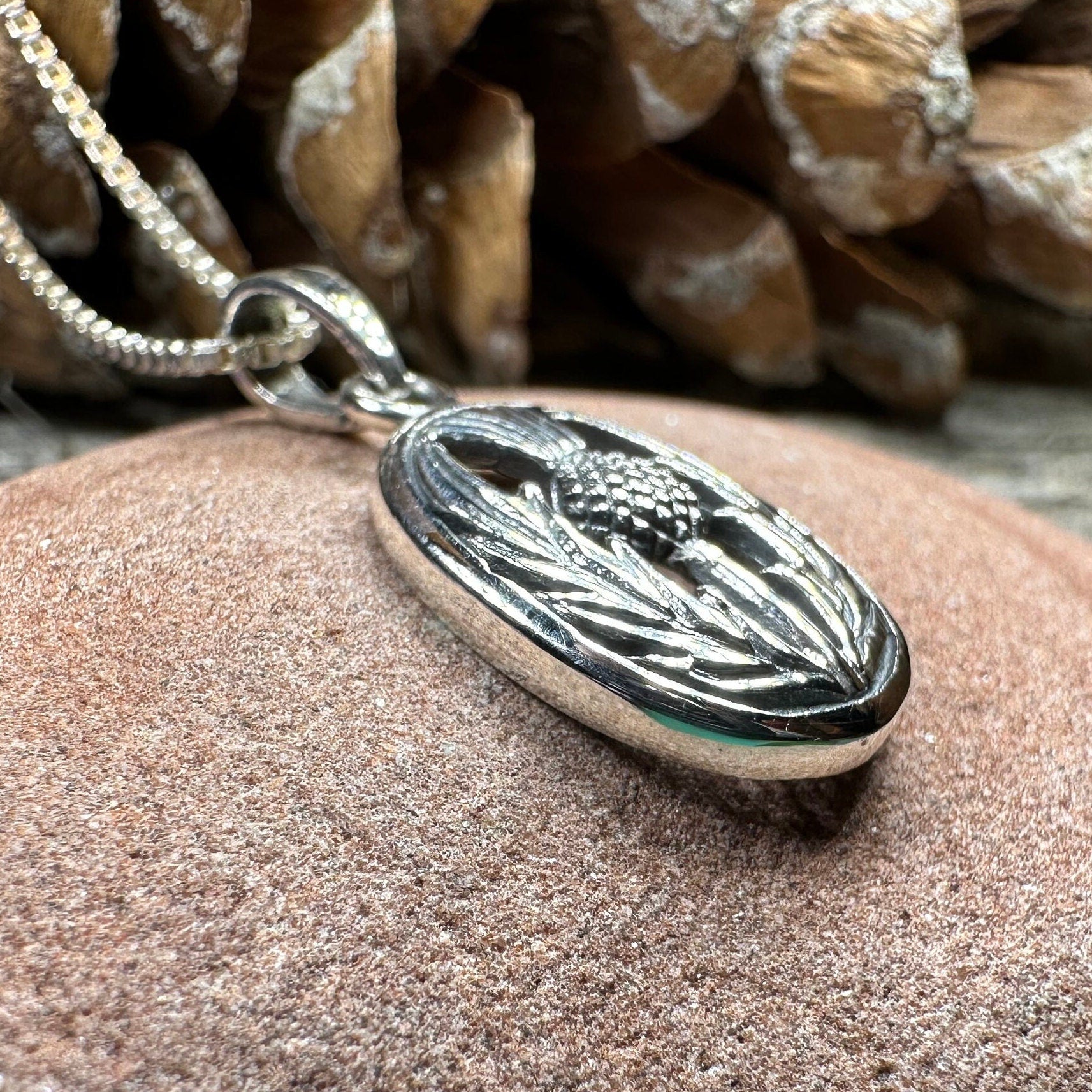Thistle Necklace, Scotland Jewelry, Scottish Pendant, Anniversary Gift, Silver Celtic Jewelry, Gift for Her, Flower Jewelry, Girlfriend Gift