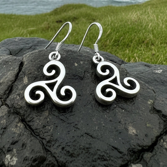 Celtic Spiral Earrings, Irish Jewelry, Scottish Earrings, Triskelion, Triskele, Wiccan Jewelry, Norse Jewelry, Ireland Gift, Triple Spiral