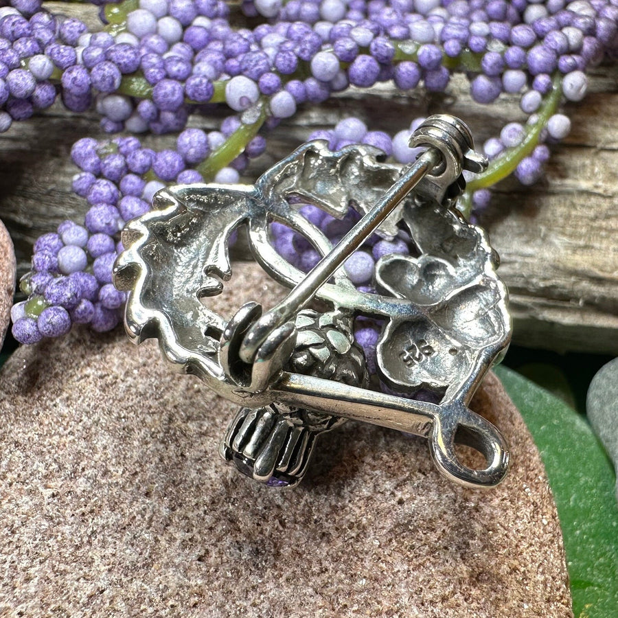 Thistle Brooch, Scotland Jewelry, Irish Shamrock Pin, Amethyst Brooch, Thistle Jewelry, Scottish Jewelry, Celtic Brooch, Ireland Brooch