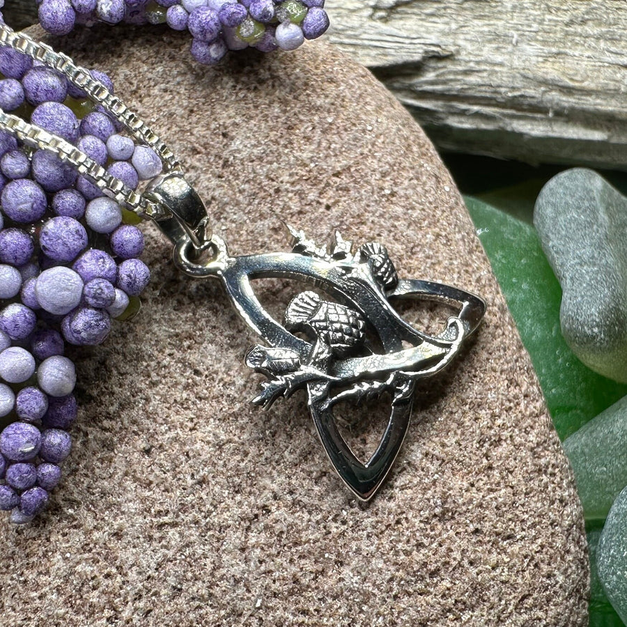 Thistle Necklace, Trinity Knot Pendant, Scottish Jewelry, Celtic Knot Jewelry, Triquetra Jewelry, Silver Scotland Jewelry, Anniversary Gift