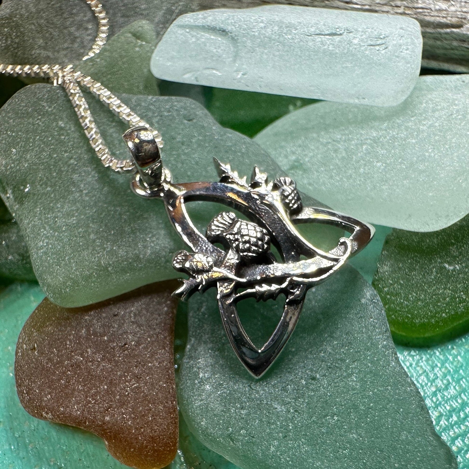 Thistle Necklace, Trinity Knot Pendant, Scottish Jewelry, Celtic Knot Jewelry, Triquetra Jewelry, Silver Scotland Jewelry, Anniversary Gift