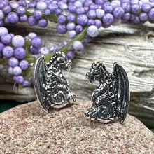 Load image into Gallery viewer, Dragon Earrings, Gargoyle Stud Earrings, Irish Jewelry, Gothic Jewelry, Wiccan Jewelry, Celtic Dragon Gift, Pagan Jewelry, Silver Jewerly
