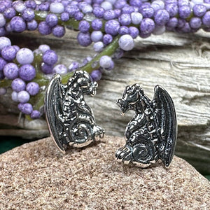 Dragon Earrings, Gargoyle Stud Earrings, Irish Jewelry, Gothic Jewelry, Wiccan Jewelry, Celtic Dragon Gift, Pagan Jewelry, Silver Jewerly