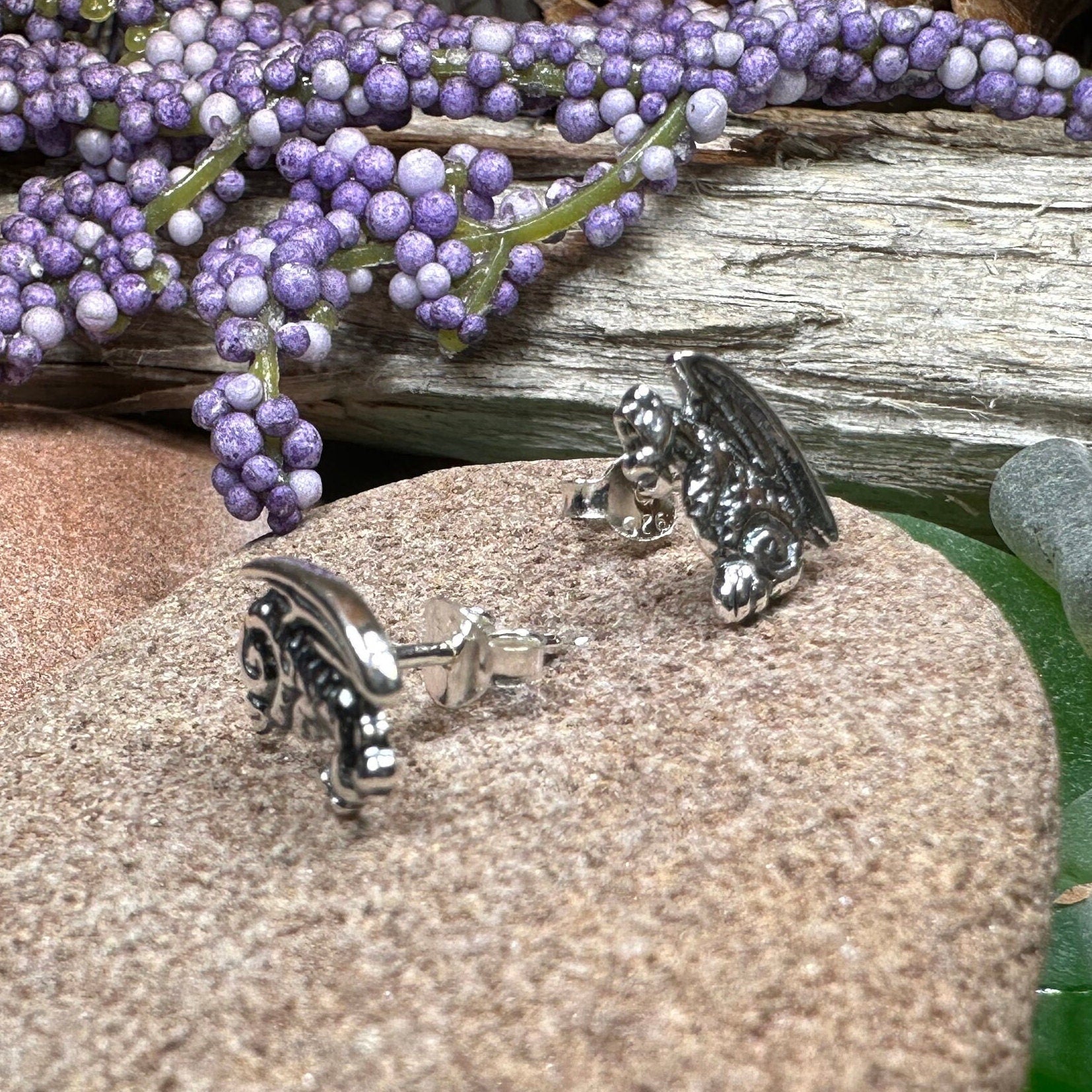 Dragon Earrings, Gargoyle Stud Earrings, Irish Jewelry, Gothic Jewelry, Wiccan Jewelry, Celtic Dragon Gift, Pagan Jewelry, Silver Jewerly