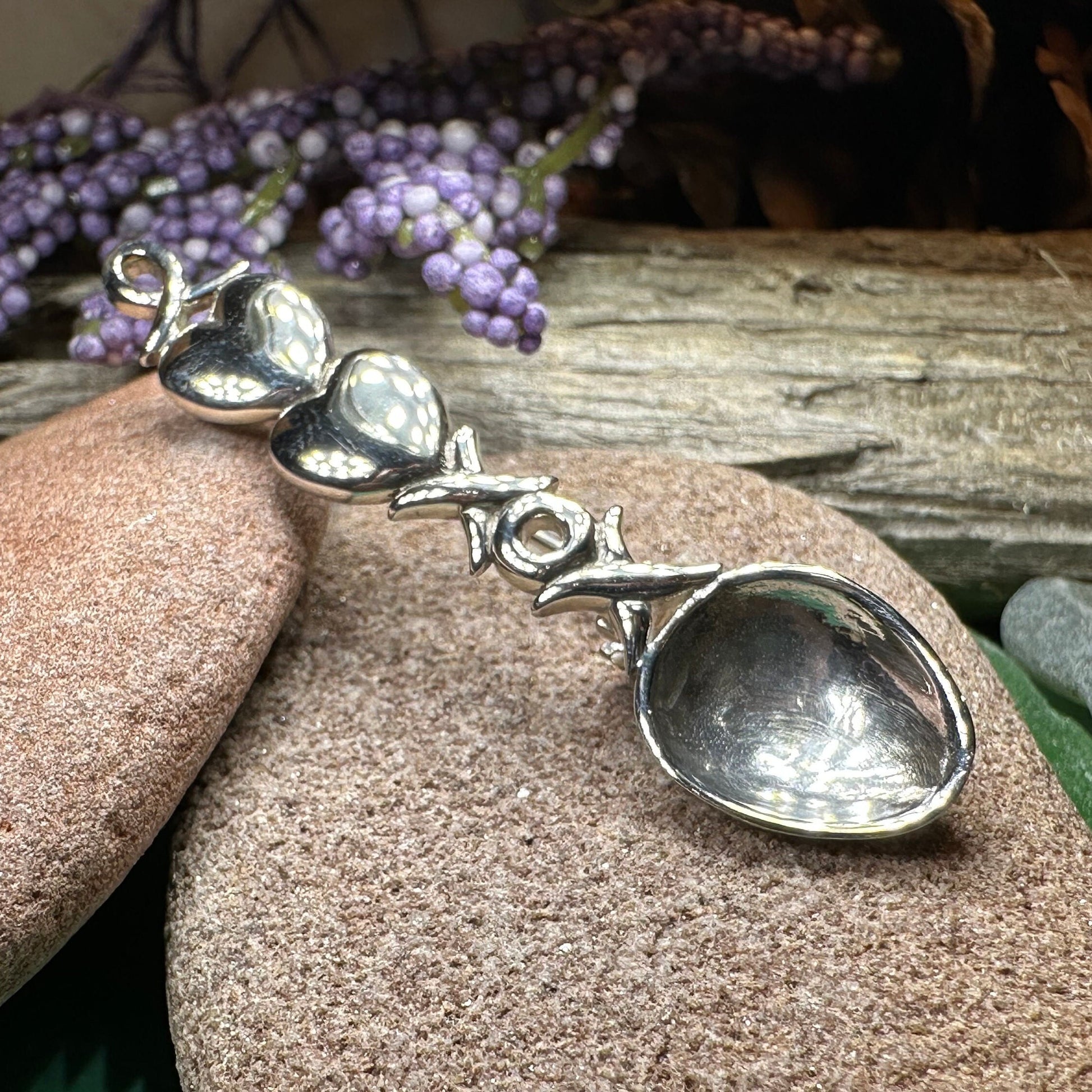 Love Spoon Brooch, Celtic Jewelry, Wales Jewelry, Welsh Pin, Bridal Jewelry, Anniversary Gift, Heart Jewelry, Silver Spoon Wife Gift