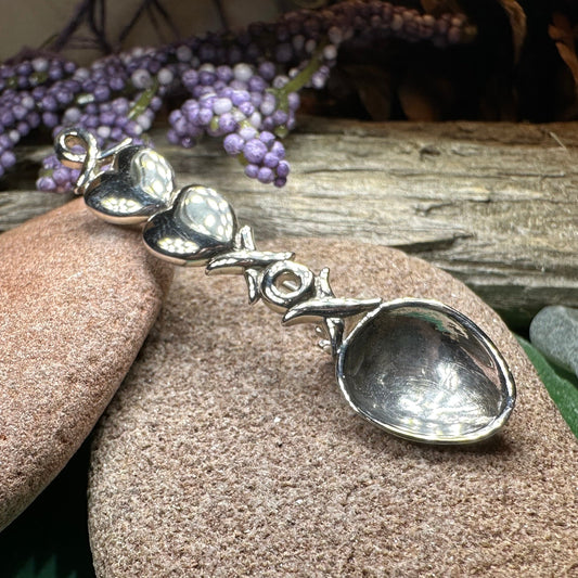 Love Spoon Brooch, Celtic Jewelry, Wales Jewelry, Welsh Pin, Bridal Jewelry, Anniversary Gift, Heart Jewelry, Silver Spoon Wife Gift