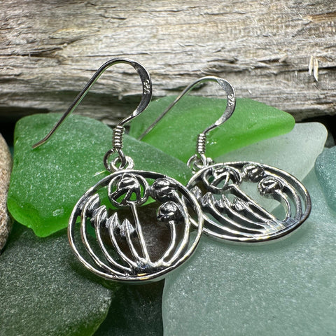 Load image into Gallery viewer, Rose Earrings, Scotland Jewelry, Mackintosh Drop Earrings, Silver Anniversary Gift, Flower Earrings, Nature Jewelry, Art Deco Jewelry
