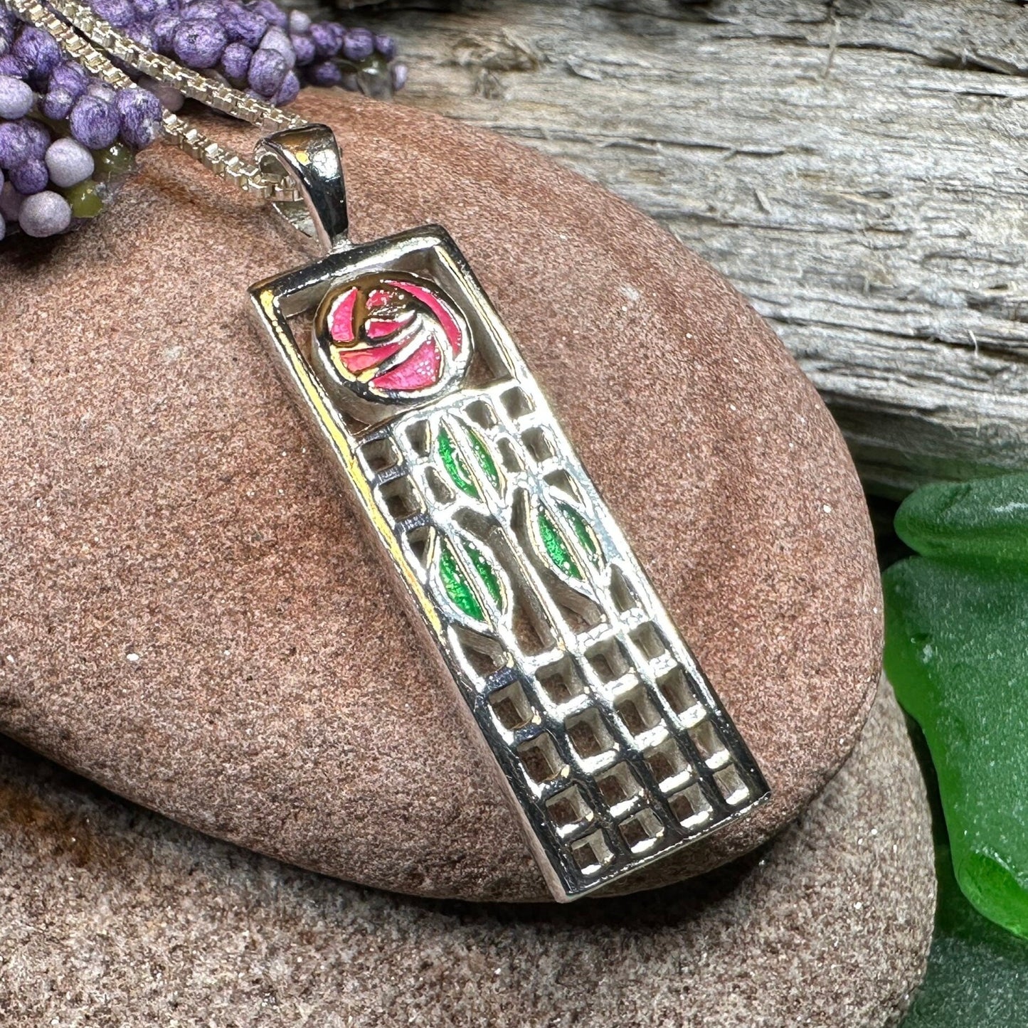 Mackintosh Rose Necklace, Scotland Jewelry, Celtic Jewelry, Rose Jewelry, Art Deco Pendant, Anniversary Gift, Scottish Necklace, Wife Gift