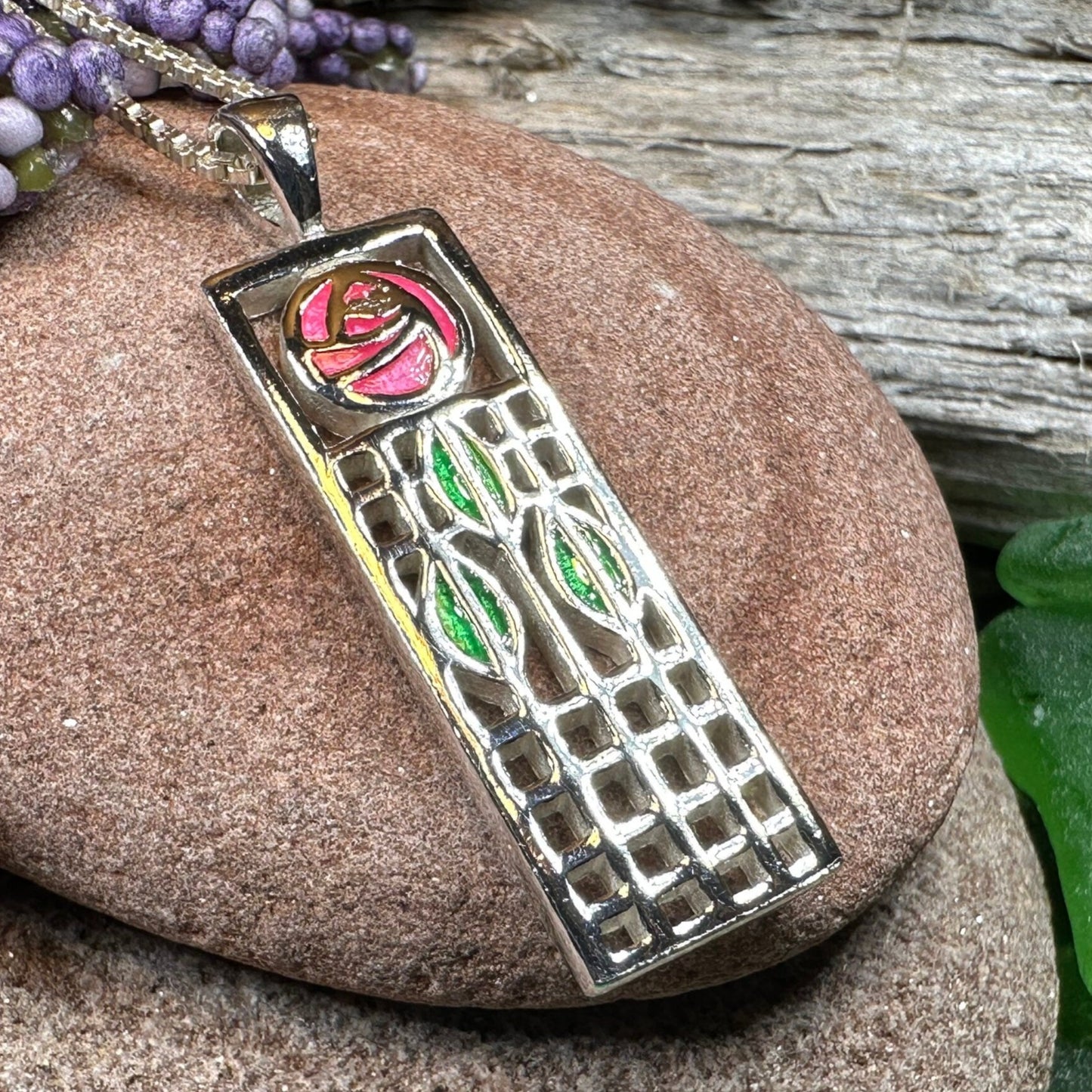 Mackintosh Rose Necklace, Scotland Jewelry, Celtic Jewelry, Rose Jewelry, Art Deco Pendant, Anniversary Gift, Scottish Necklace, Wife Gift