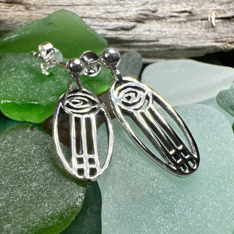 Load image into Gallery viewer, Rose Earrings, Scotland Jewelry, Mackintosh Post Earrings, Silver Anniversary Gift, Flower Earrings, Nature Jewelry, Art Deco Jewelry
