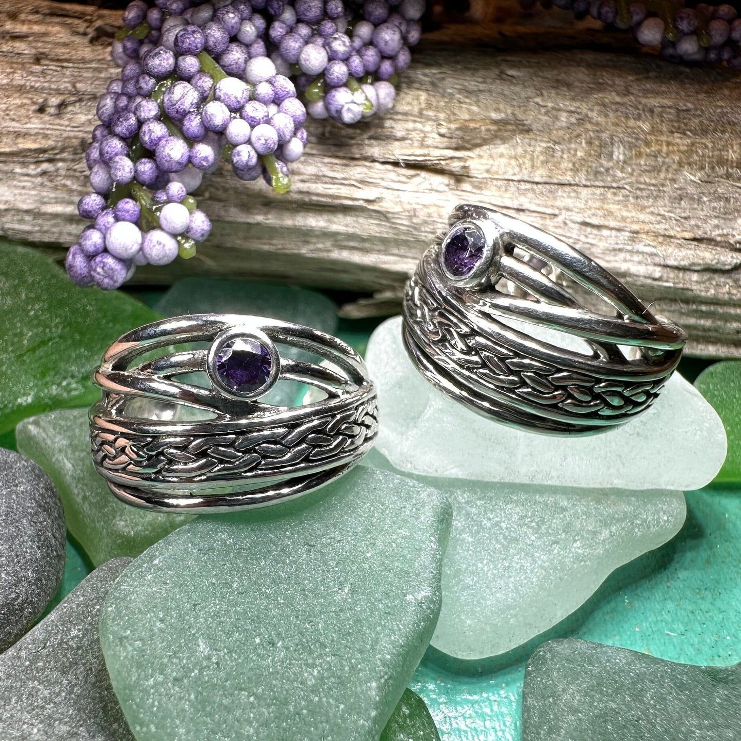 Raela Amethyst Celtic Hoop Earrings — view 2