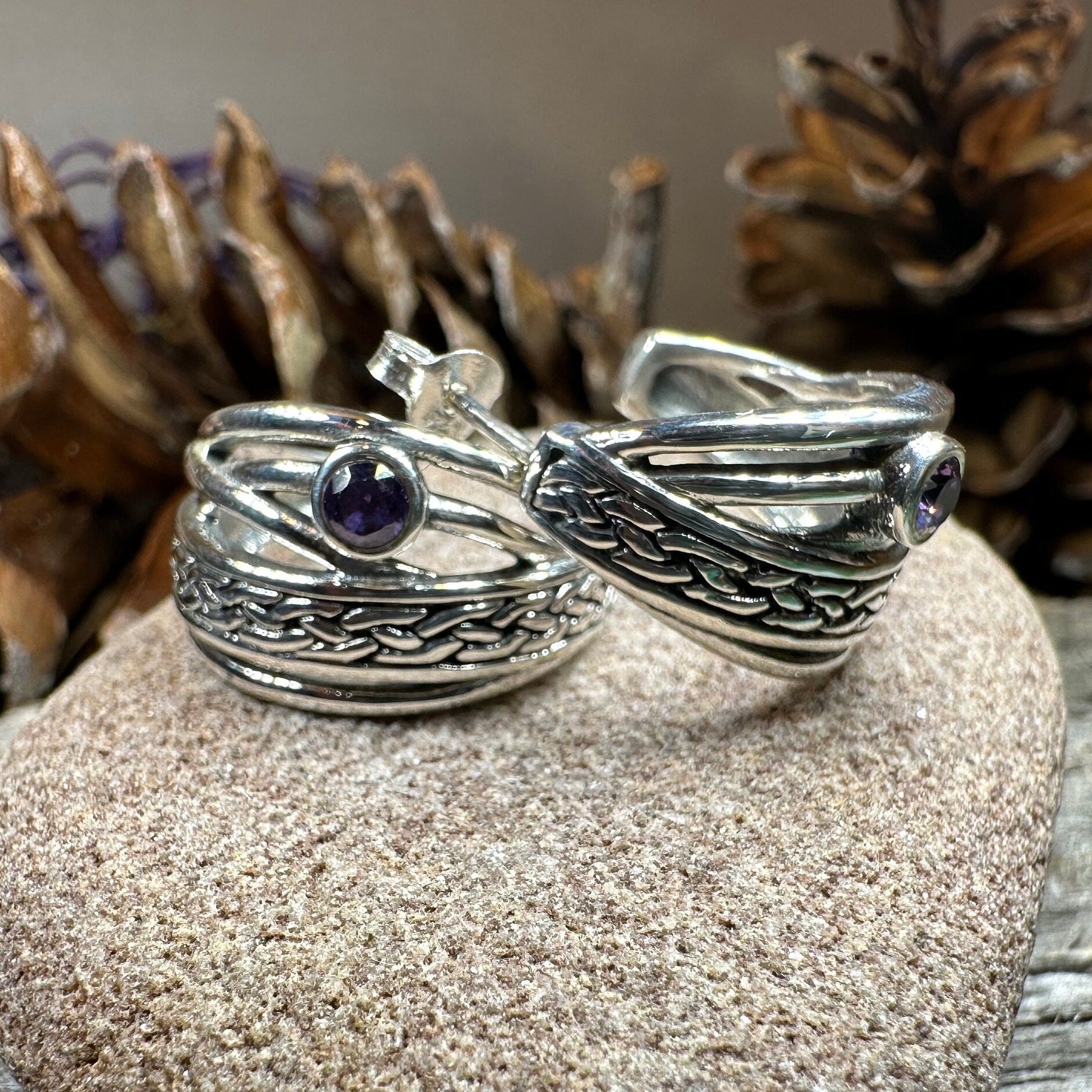 Raela Amethyst Celtic Hoop Earrings — view 5