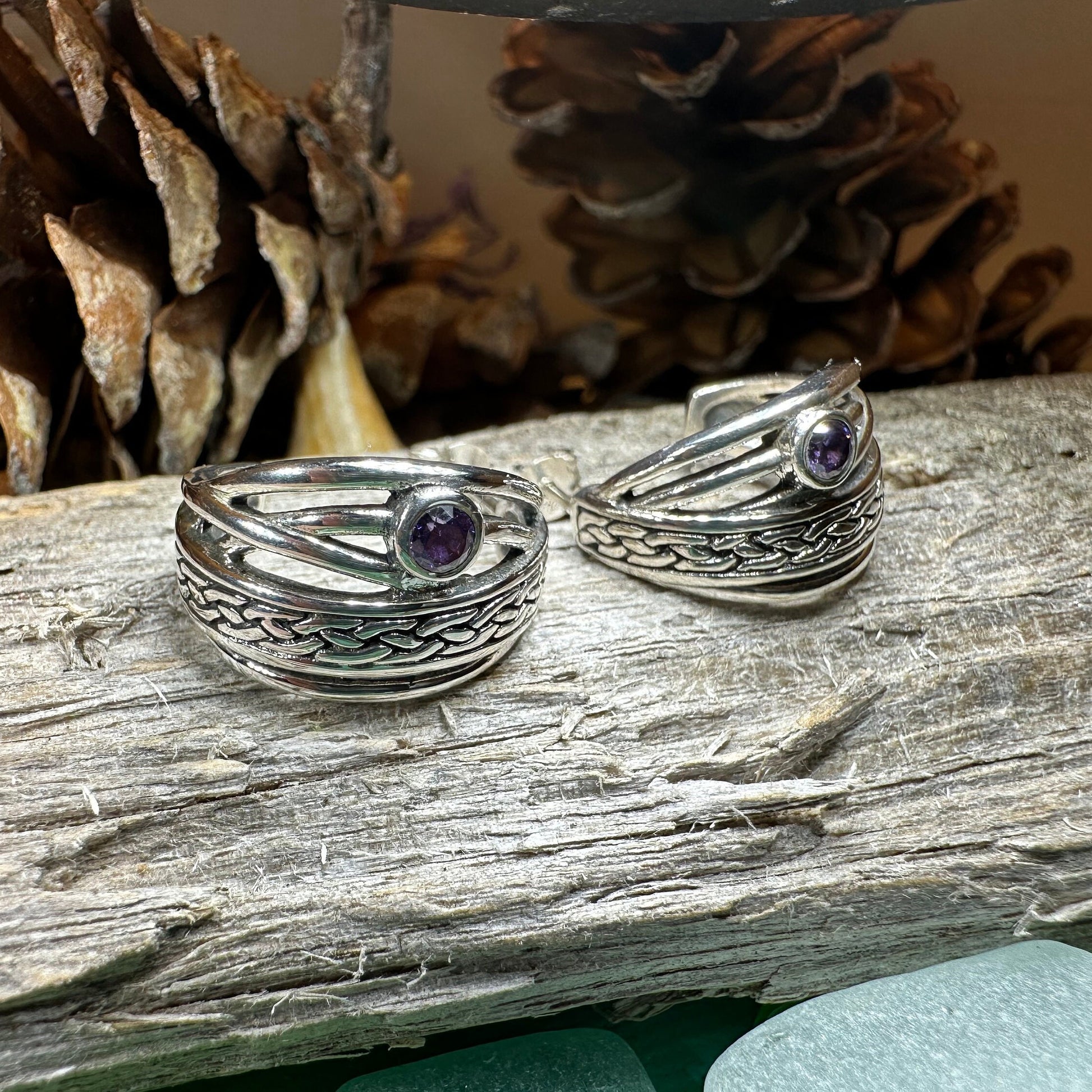 Raela Amethyst Celtic Hoop Earrings — view 7