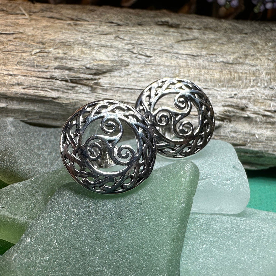 Celtic Spiral Stud Earrings, Irish Jewelry, Celtic Jewelry, Anniversary Gift, Triskele Jewelry, Norse Jewelry, Silver Post Earrings, Ireland