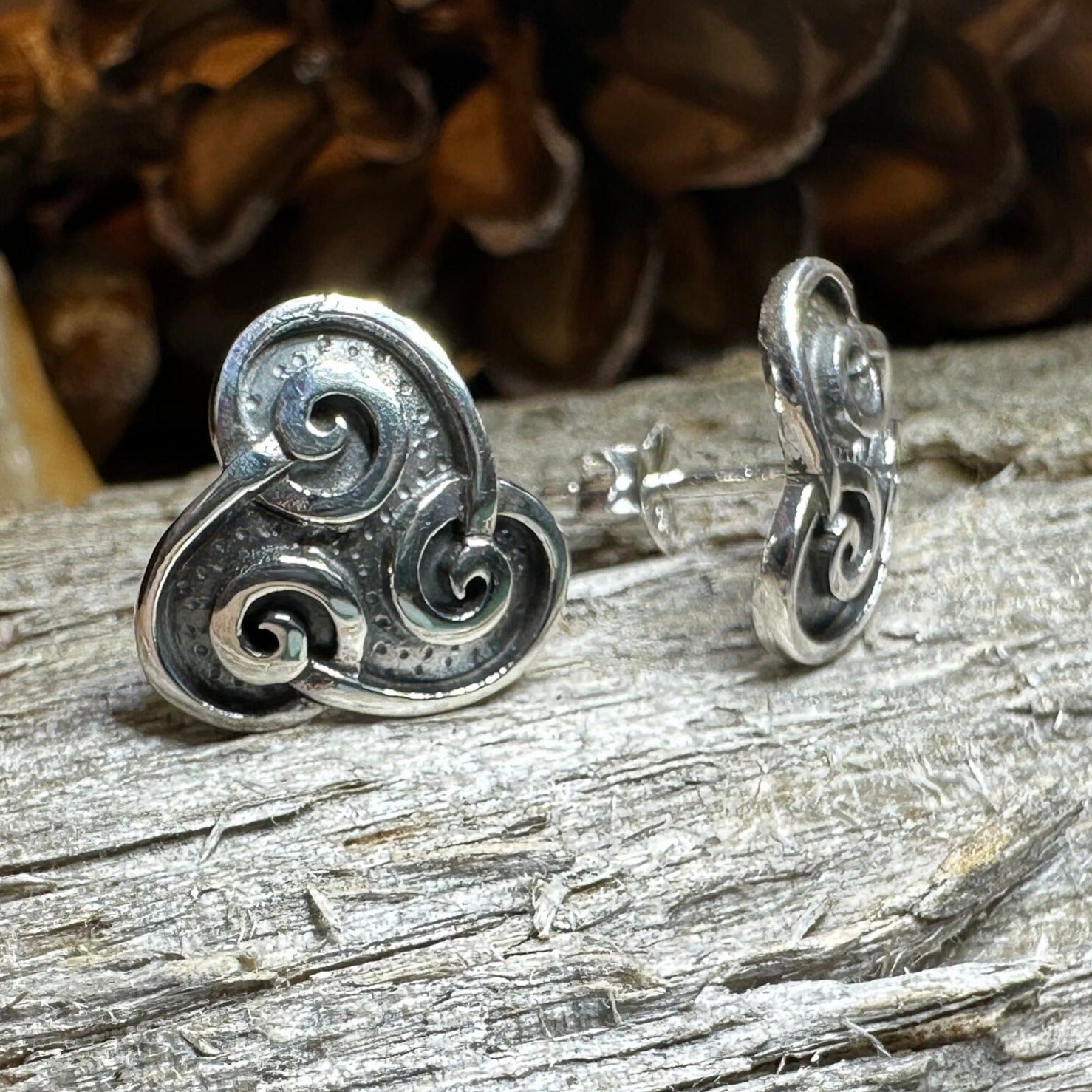Celtic Spiral Stud Earrings, Irish Jewelry, Celtic Jewelry, Anniversary Gift, Triskele Jewelry, Norse Jewelry, Silver Post Earrings, Ireland