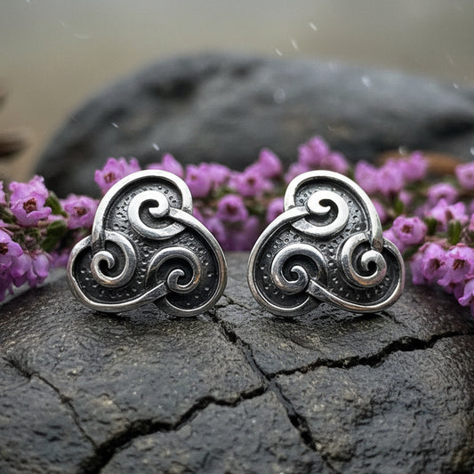 Celtic Spiral Stud Earrings, Irish Jewelry, Celtic Jewelry, Anniversary Gift, Triskele Jewelry, Norse Jewelry, Silver Post Earrings, Ireland