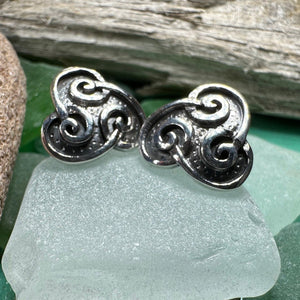 Celtic Spiral Stud Earrings, Irish Jewelry, Celtic Jewelry, Anniversary Gift, Triskele Jewelry, Norse Jewelry, Silver Post Earrings, Ireland
