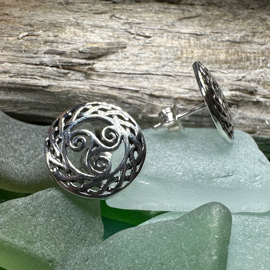 Celtic Spiral Stud Earrings, Irish Jewelry, Celtic Jewelry, Anniversary Gift, Triskele Jewelry, Norse Jewelry, Silver Post Earrings, Ireland