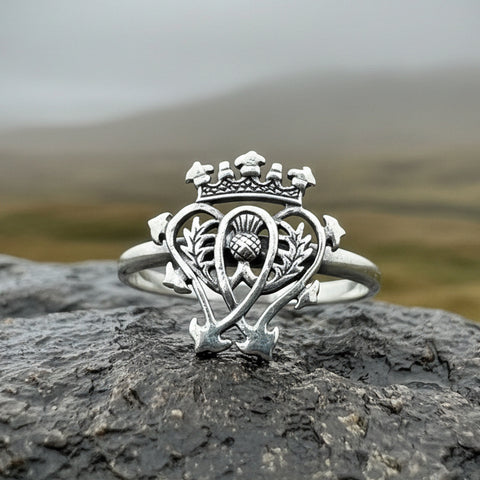 Load image into Gallery viewer, Luckenbooth Ring, Outlander Jewelry, Thistle Ring, Scotland Jewelry, Bridal Jewelry, Sterling Silver, Heart Ring, Promise Ring, Wife Gift
