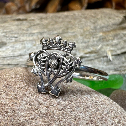 Load image into Gallery viewer, Luckenbooth Ring, Outlander Jewelry, Thistle Ring, Scotland Jewelry, Bridal Jewelry, Sterling Silver, Heart Ring, Promise Ring, Wife Gift
