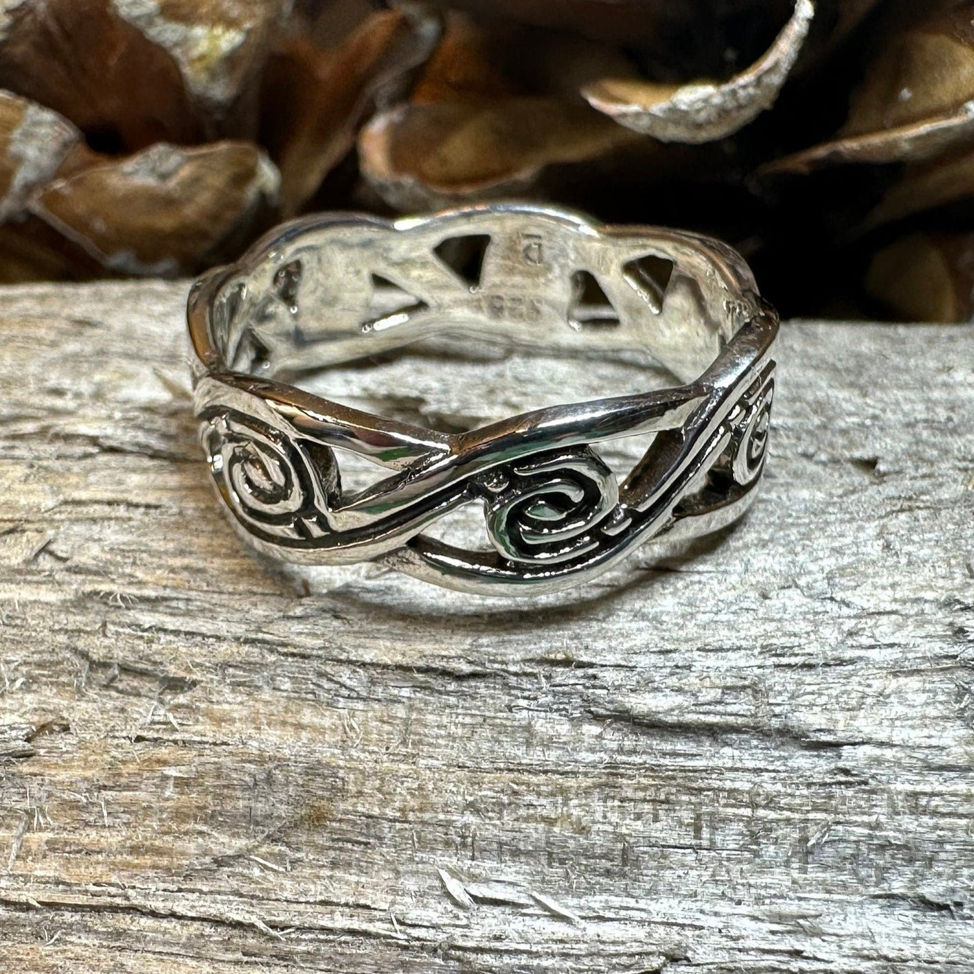 Wren Celtic Triple Spiral Ring in Sterling Silver — view 6