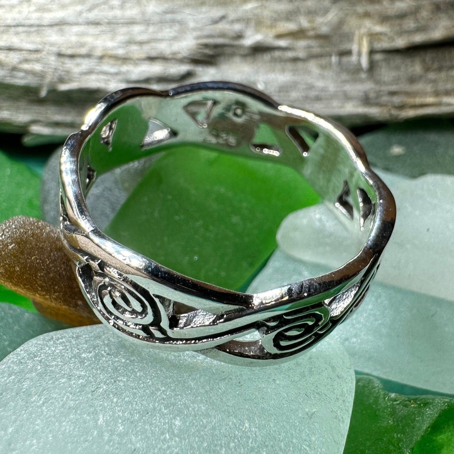 Wren Celtic Triple Spiral Ring in Sterling Silver — view 7