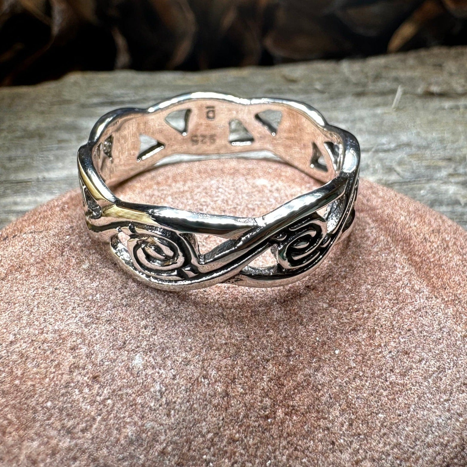 Wren Celtic Triple Spiral Ring in Sterling Silver — view 8